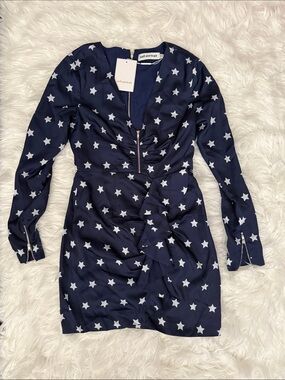 Self-Portrait Navy and White Star-Print Long-Sleeve Dress